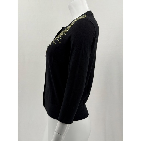Kate Spade Sweater Womens Medium Black Benson Cardigan Embellished Silk Holiday - Picture 4 of 9